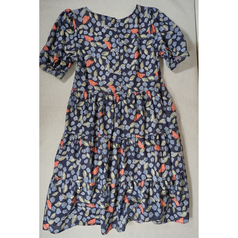Princess Highway Womens Navy Blackberry Butterfly Linen Blend Smock Dress Size 8